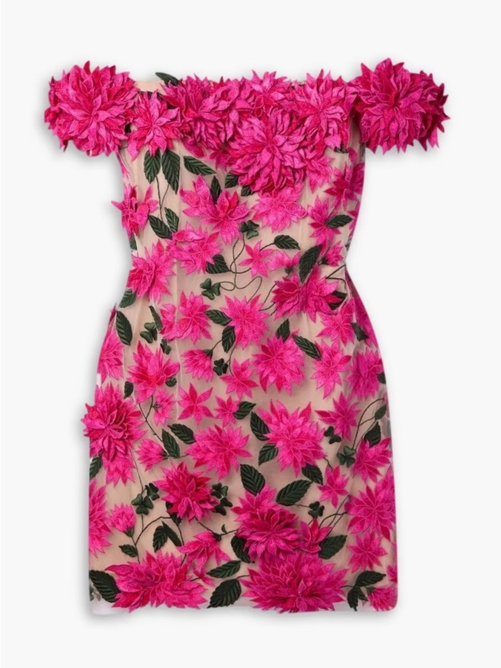 NWT OSCAR DE LA RENTA Dahlia off-the-shoulder appliquéd tulle mini dress